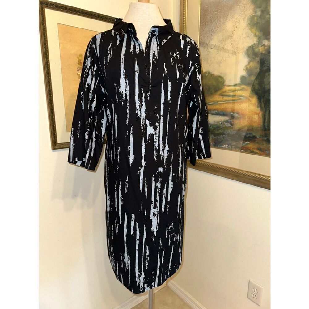 Snapdragon & Twig Black/Silver Abstract Stripe Cotton Dress w/Pockets Size Large